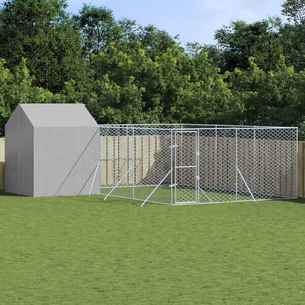 vidaXL Outdoor Dog Kennel Silver Galvanized steel, polyethylene Large