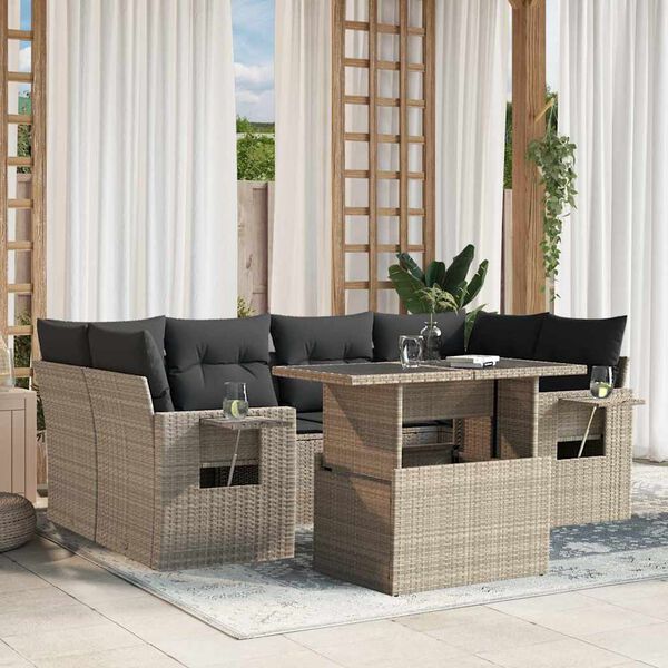 vidaXL Garden Sofa Set Light grey PE rattan Modular Garden Sofa Set