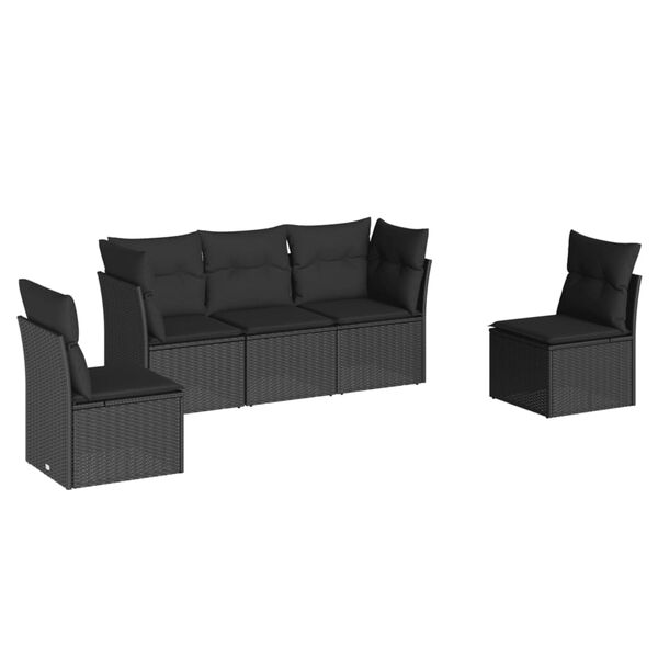vidaXL Garden Sofa Set Black PE rattan 5 Piece Adjustable Feet