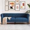 vidaXL Chesterfield Sofa Blue Polyester, Plywood, Solid Wood 3-Seater