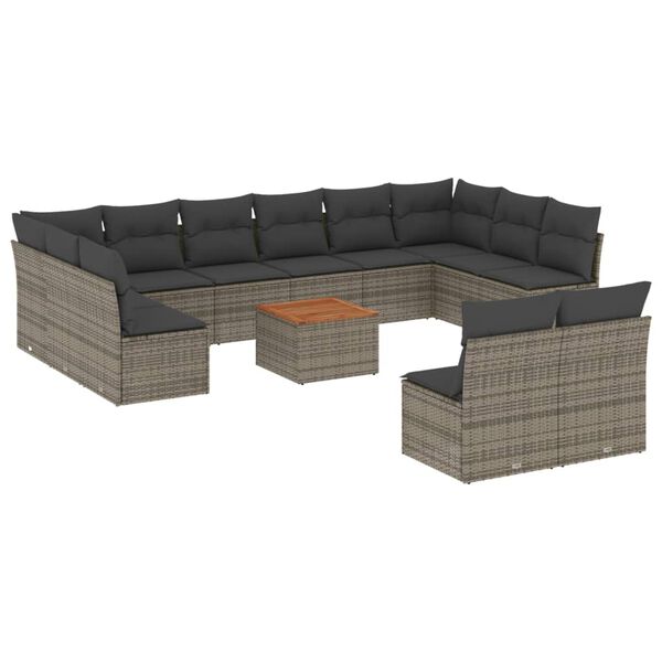 vidaXL Garden Sofa Set Grey PE Rattan Large Modular Garden Sofa Set