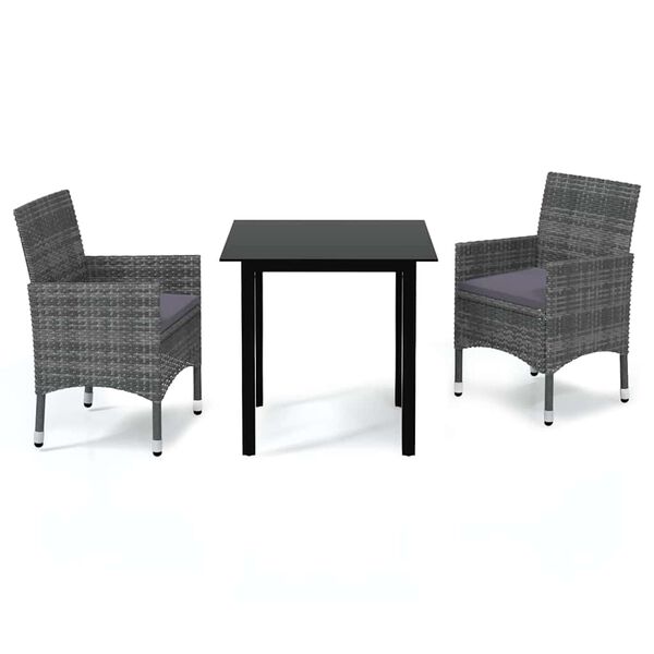 vidaXL Dining Set Grey PE rattan, Glass, Aluminum, Steel, Polyester Medium