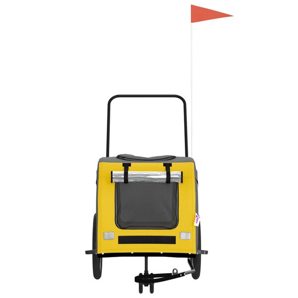 vidaXL Pet Bike Trailer Yellow and Grey Oxford fabric, iron, PVC Medium