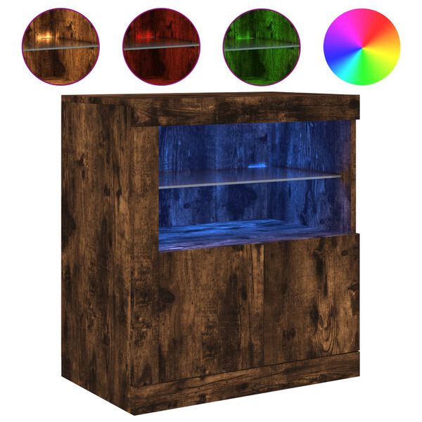 vidaXL Sideboard with LED Lights Smoked Oak 23.8"x14.6"x26.4"