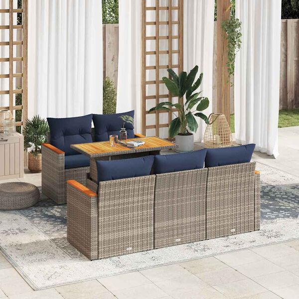 vidaXL 6 Piece Patio Sofa Set with Cushions Gray Poly Rattan