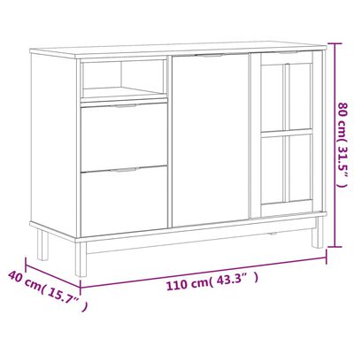 vidaXL Sideboard with Glass Door FLAM 43.3"x15.7"x31.5" Solid Wood Pine