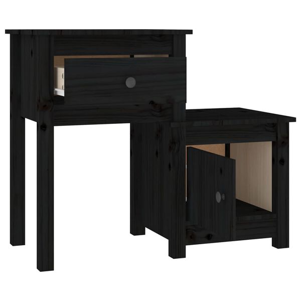 vidaXL Bedside Cabinet Set of 2 Black Solid pine wood Medium