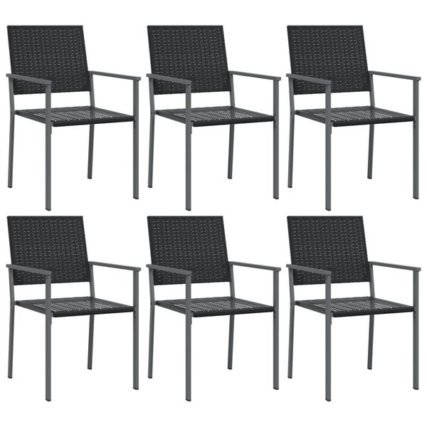 vidaXL Garden Chair Set of 6 Black PE rattan, powder-coated steel Medium