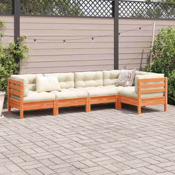 vidaXL Garden Sofa Set Wax brown and cream