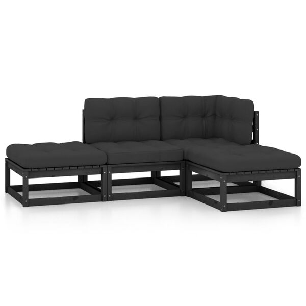 vidaXL Garden Lounge Set Black, Anthracite Solid Pine Wood, Polyester