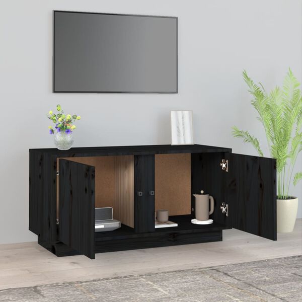 vidaXL TV Cabinet Black Solid pine wood 31.5 x 13.8 x 15.9 in TV Cabinet