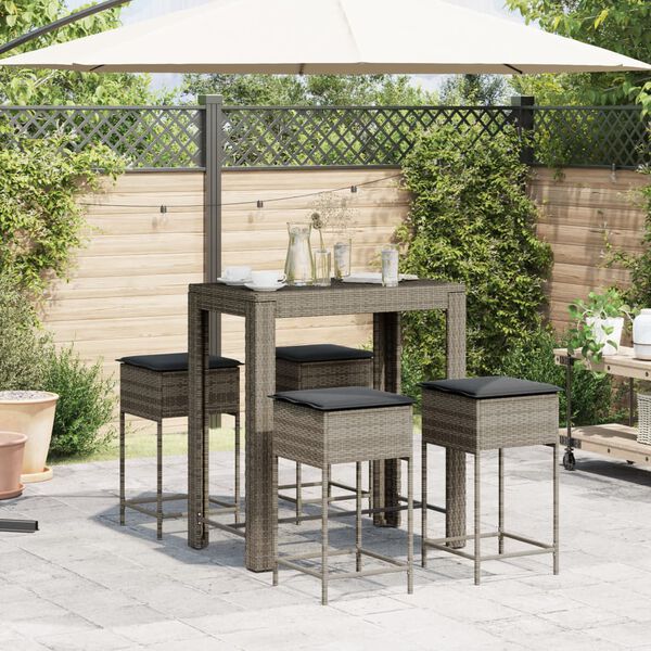 vidaXL Garden Bar Set Grey PE rattan, Powder-Coated Steel