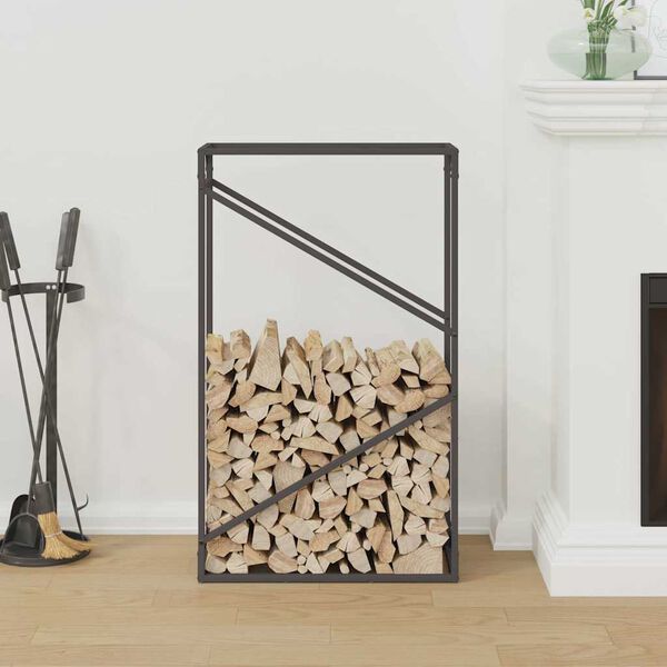 vidaXL Firewood Rack Black 23.6x9.8x39.4" Cold-rolled steel