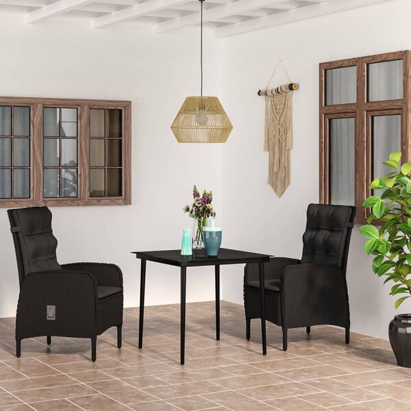 vidaXL Garden Dining Set Black PE rattan Standard Ergonomic