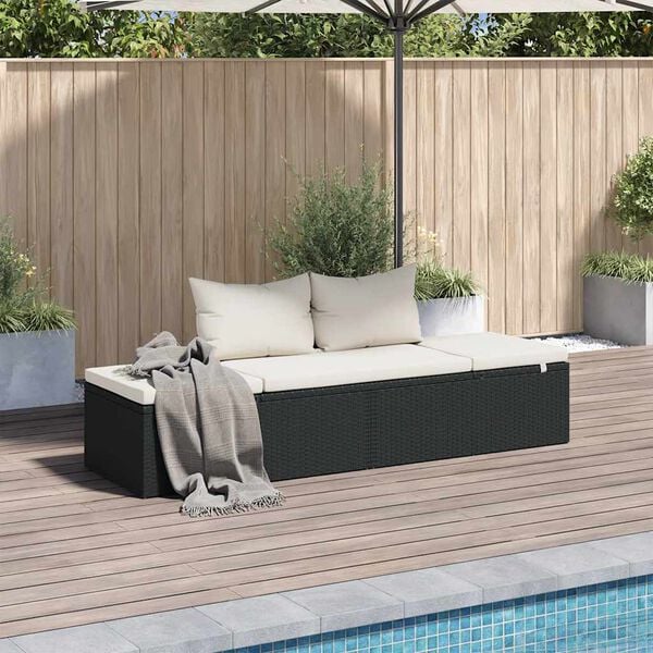 vidaXL Lounge Bed Black PE Rattan 76.8 x 23.6 in Multi-Position Backrest