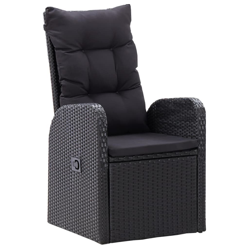 vidaXL 2x Reclining Garden Chairs with Cushions Poly Rattan Black Outdoor Seat 