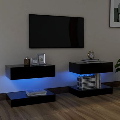 vidaXL TV Stands with LED Lights 2 Pcs Black 23.6"x13.8"