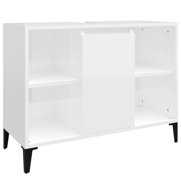 vidaXL Sink Cabinet High gloss white Engineered wood, metal Standard