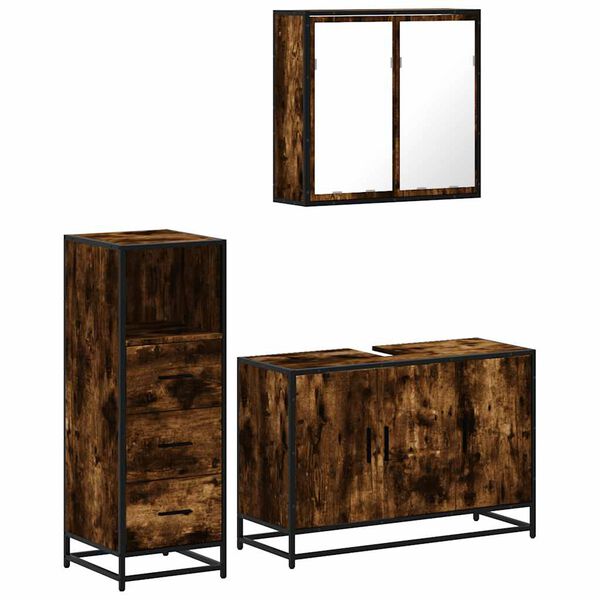 vidaXL Bathroom Furniture Set Smoked oak Engineered wood, metal, glass