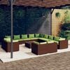 vidaXL Garden Lounge Set Brown, Green PE rattan, powder-coated steel, fabric