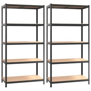 vidaXL 5-Layer Heavy-duty Shelves 2 pcs Gray Steel&Engineered Wood
