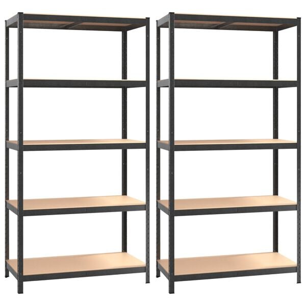 vidaXL 5-Layer Heavy-duty Shelves 2 pcs Gray Steel&Engineered Wood