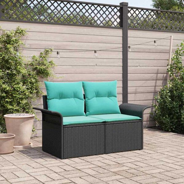vidaXL Garden Sofa with Cushion Black 141 x 62 x 69 cm poly rattan