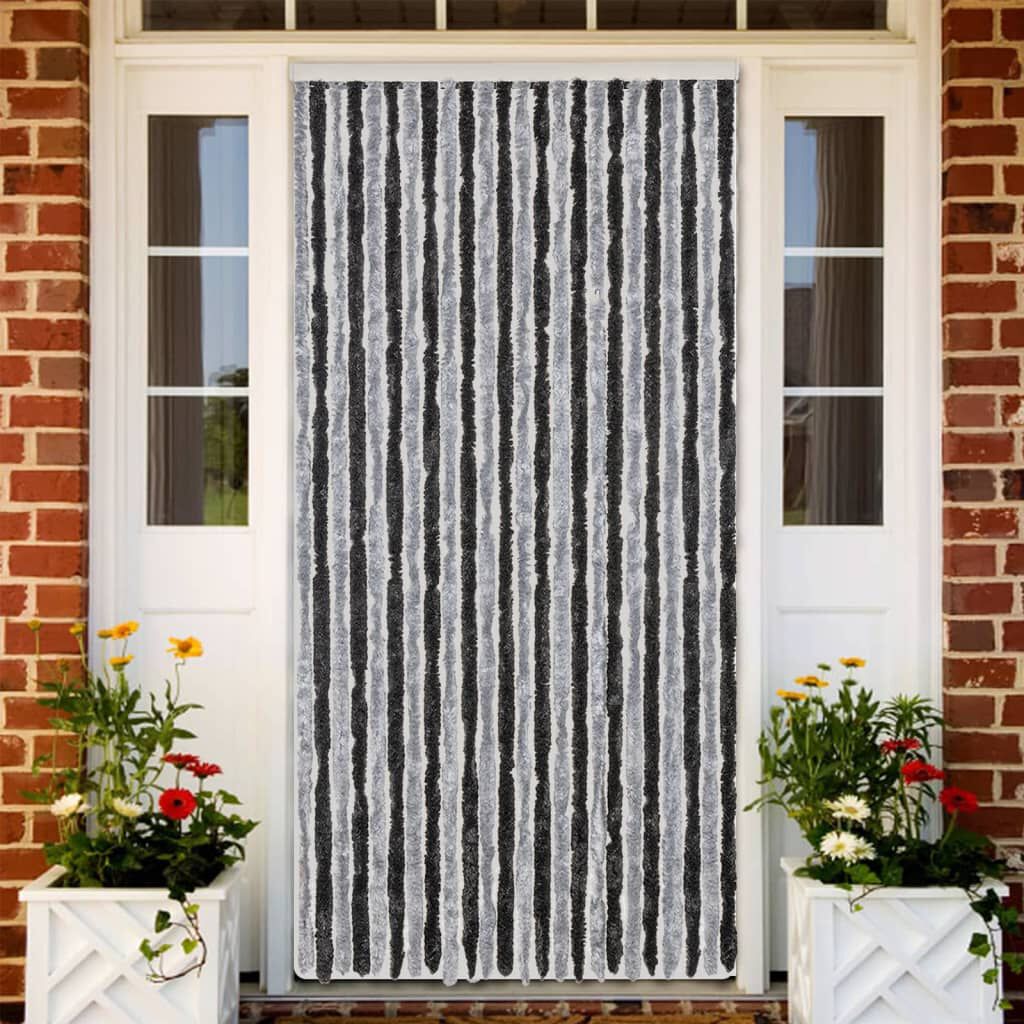 vidaXL Fly Curtain Grey and Black 39.4x90.6" Chenille