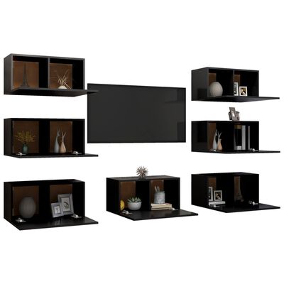 vidaXL TV Stands 7 Pcs Black 12"x11.8"x23.6" Engineered Wood