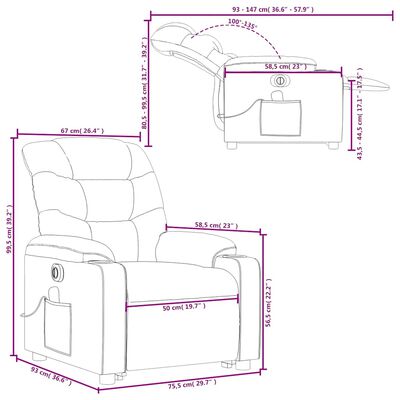  Dimensional schematic of the recliner with measurements