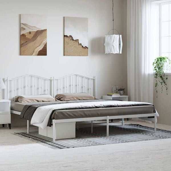 vidaXL Bed Frame White Steel 72 x 84 in Bed Frame Rectangular Modern