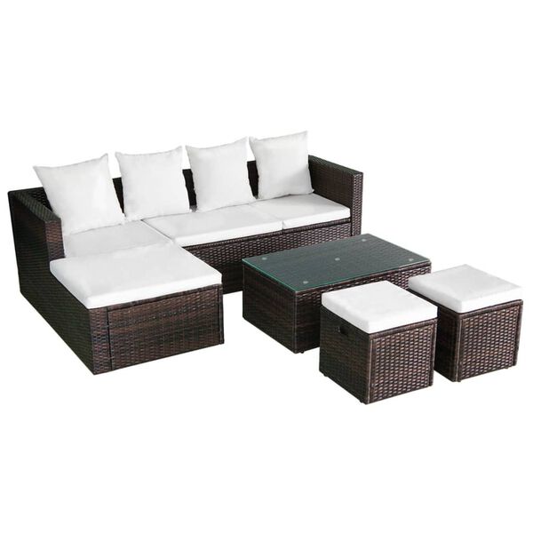 vidaXL Patio Sofa Set Brown Poly Rattan Medium Height-Adjustable