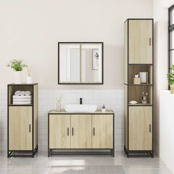 vidaXL Bathroom Furniture Set Sonoma Oak Engineered wood, metal, glass