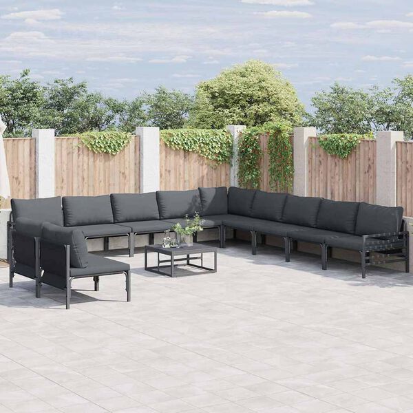 vidaXL Garden Sofa Set with Cushion 11 pcs Black Steel