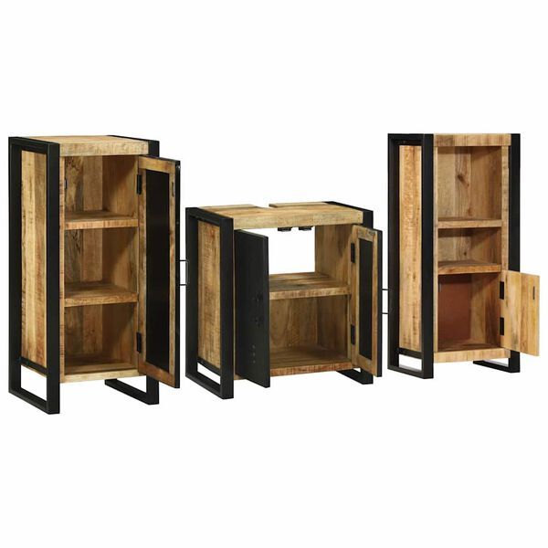 vidaXL Bathroom Furniture Set with Shelf 3 pcs Brown Solid Mango Wood