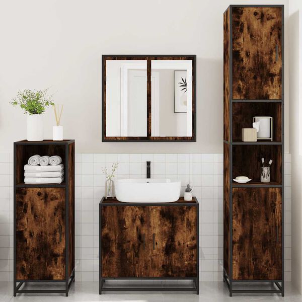 vidaXL Bathroom Furniture Set Smoked Oak Engineered Wood Large