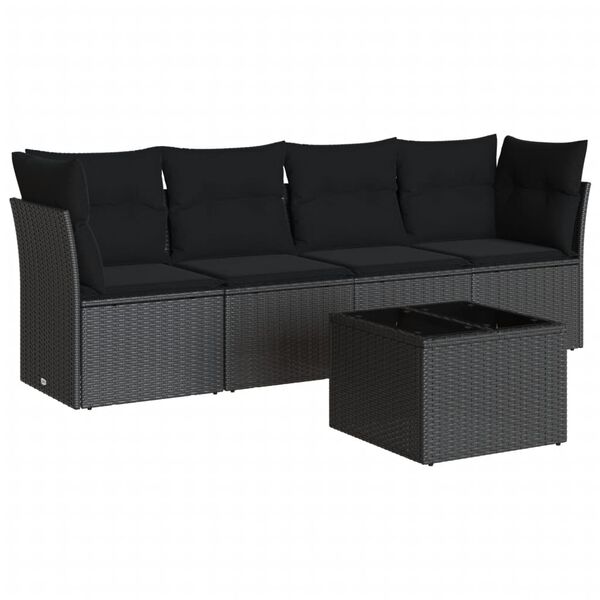 vidaXL Garden Sofa Set Black PE rattan, tempered glass, powder-coated steel