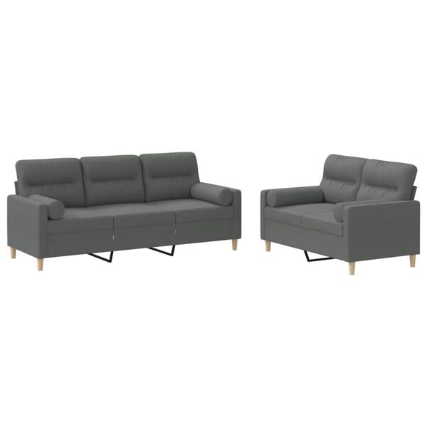 vidaXL Sofa Set Dark Grey Polyester, Plywood, Metal 2-seater Sofa Set