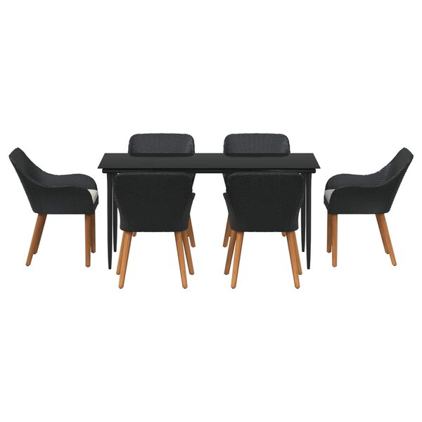 vidaXL Garden Dining Set with Cushion 7 pcs Black Poly Rattan