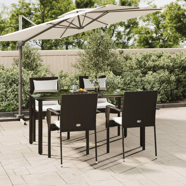 vidaXL Garden Dining Set Black and Cream White Poly Rattan 5-Piece Set