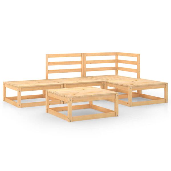 vidaXL Garden Lounge Set Natural Wood Color Solid Pine Wood 5 Piece