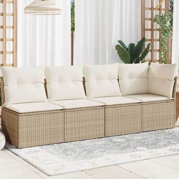 vidaXL Garden Sofa Beige PE rattan 4-Seater Modular Garden Sofa