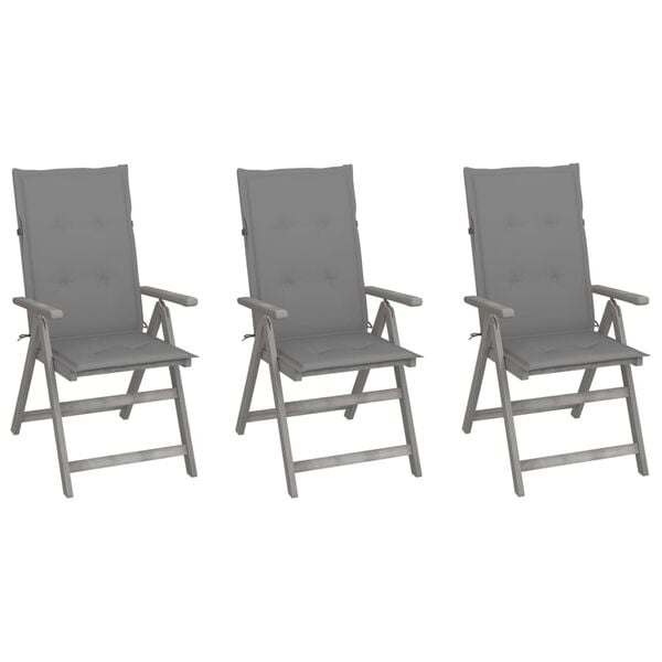vidaXL Garden Chair Set of 3 Grey Solid Acacia wood Large Foldable