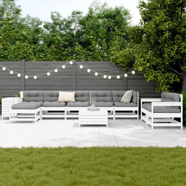 vidaXL Garden Sofa Set White Solid pine wood Large Modular