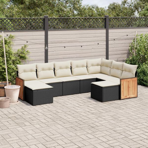 vidaXL Garden Sofa Set Black Poly Rattan 9 piece Adjustable Feet