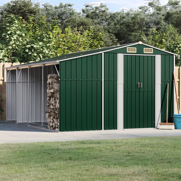 vidaXL Garden Shed Green Galvanized Steel, Polypropylene Large