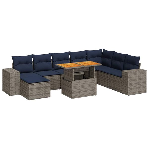 vidaXL 9 Piece Patio Sofa Set with Cushions Gray Poly Rattan