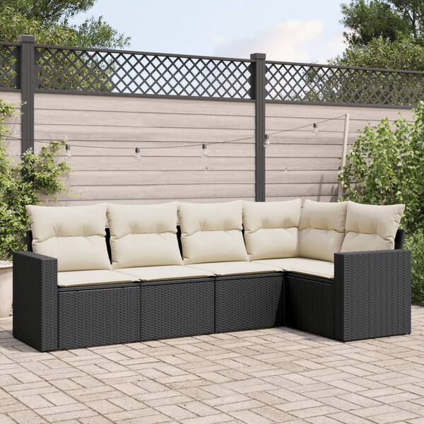 vidaXL Garden Sofa Set Black PE Rattan 5 Piece Adjustable Feet