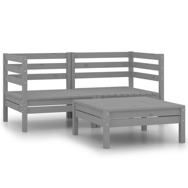 vidaXL Garden Lounge Set Grey Solid Pinewood 3 Piece Set Modular