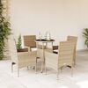 vidaXL 5 Piece Patio Dining Set with Cushions Beige Poly Rattan and Glass
